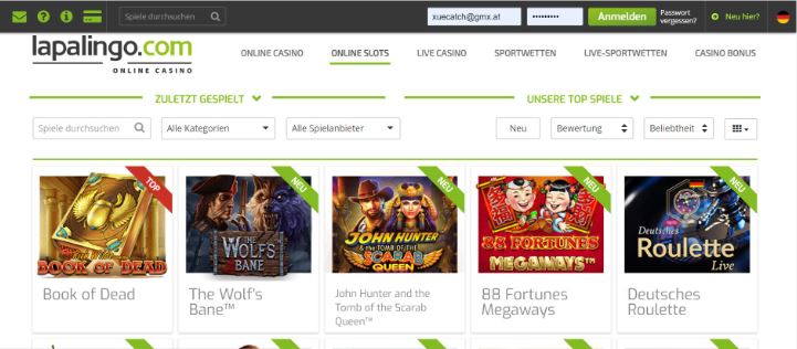 Screenshot vom Lapalingo Casino